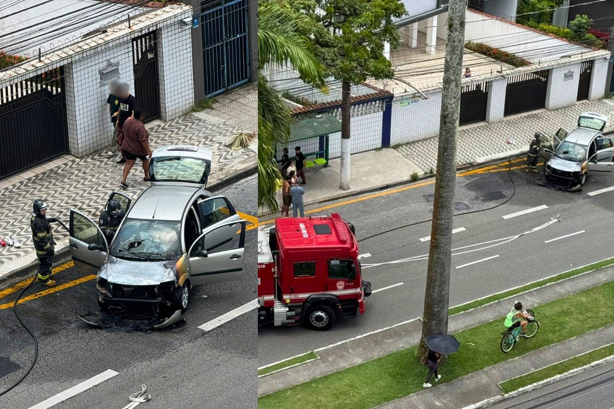 Carro pega fogo no Gonzaga e trânsito é bloqueado por 20 minutos em Santos – imagem do artigo
