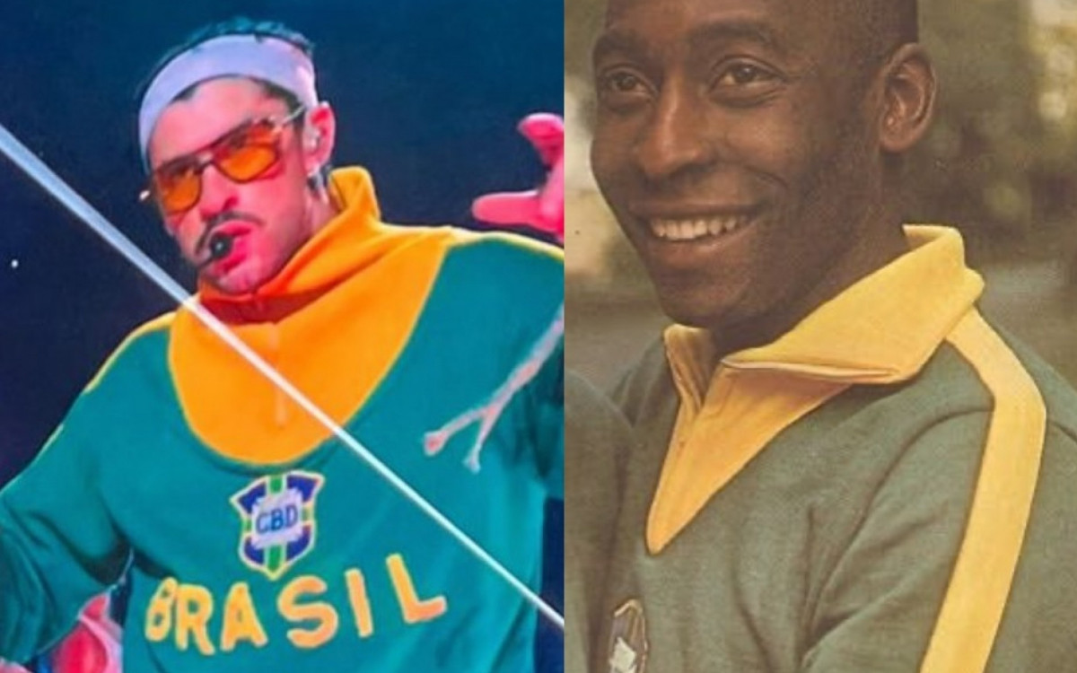 Bad Bunny emociona São Paulo ao homenagear Pelé com jaqueta histórica da Copa de 1966