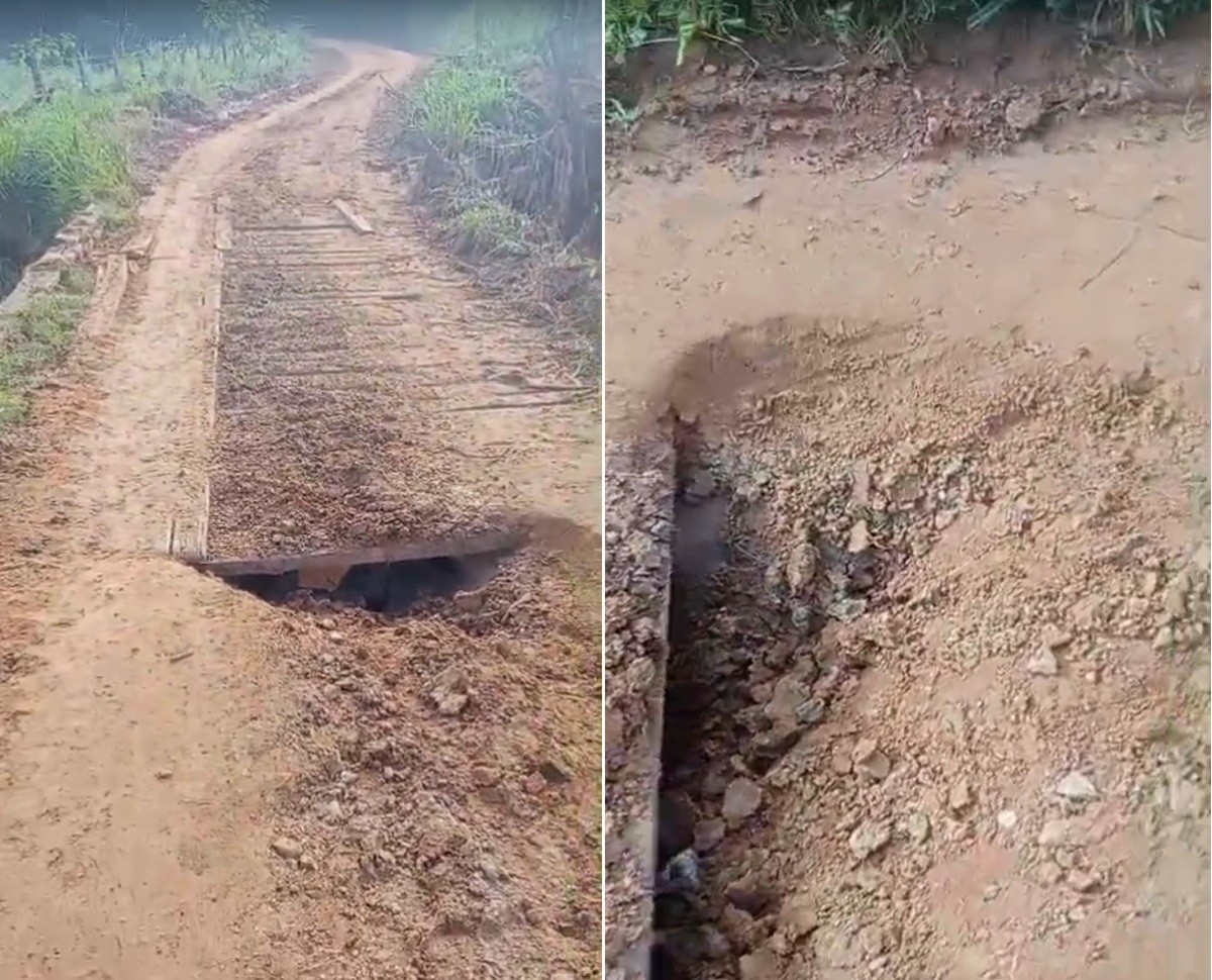 RJ-202 em Cambuci: estrada precária e ponte de madeira preocupam moradores e motoristas
