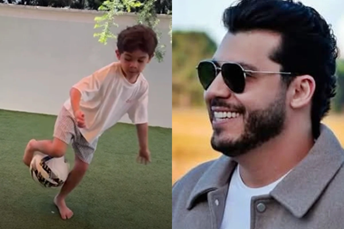 Léo, filho de Murilo Huff e Marília Mendonça, mostra talento no futebol e encanta fãs