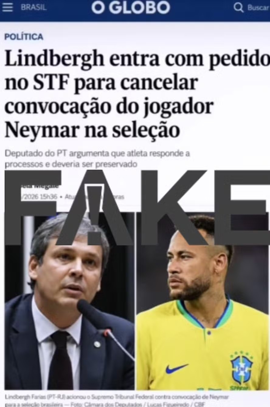 Fake News sobre pedido de Lindbergh para tirar Neymar da seleção viraliza