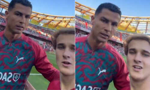Cristiano Ronaldo vira sensação nas redes ao posar para fã durante amistoso de Portugal
