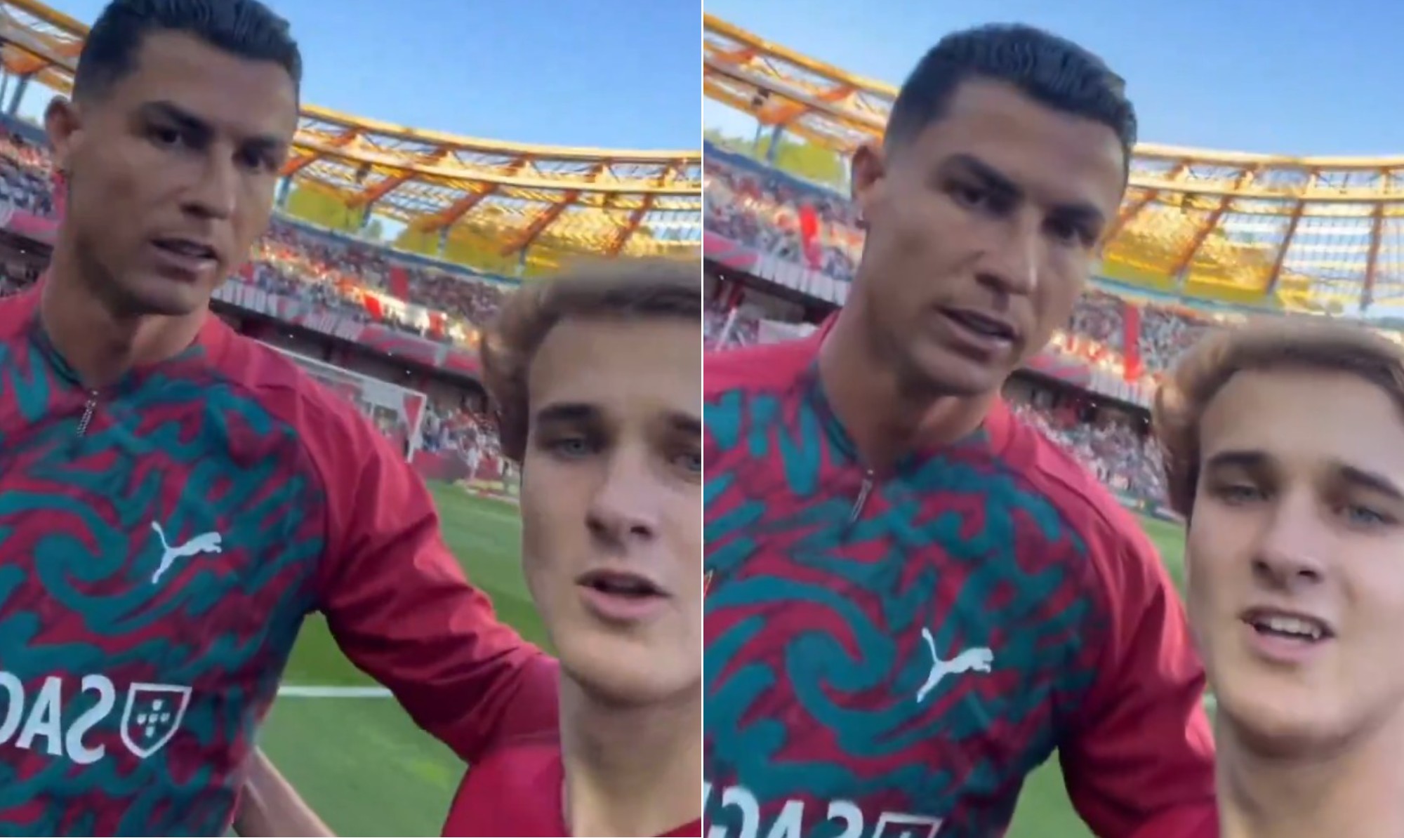 Cristiano Ronaldo vira sensação nas redes ao posar para fã durante amistoso de Portugal