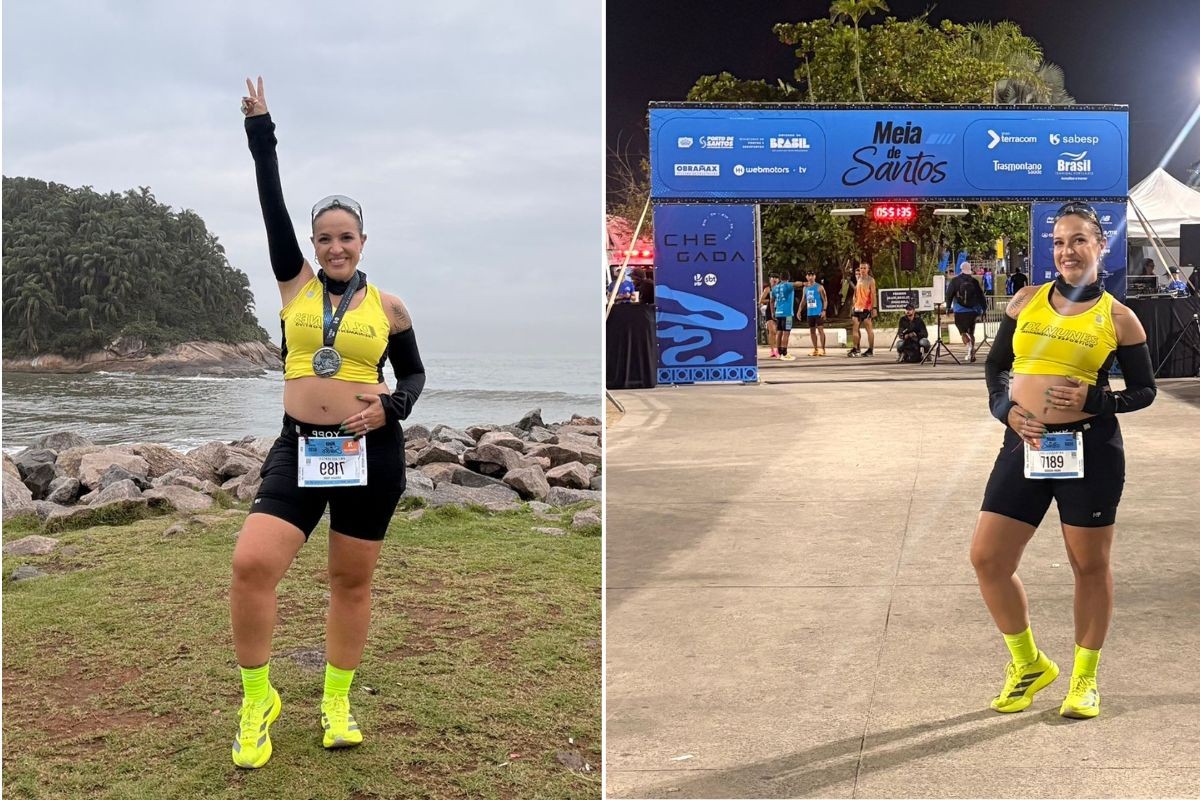 Grávida de 26 semanas, Bárbara corre meia maratona adaptada em Santos