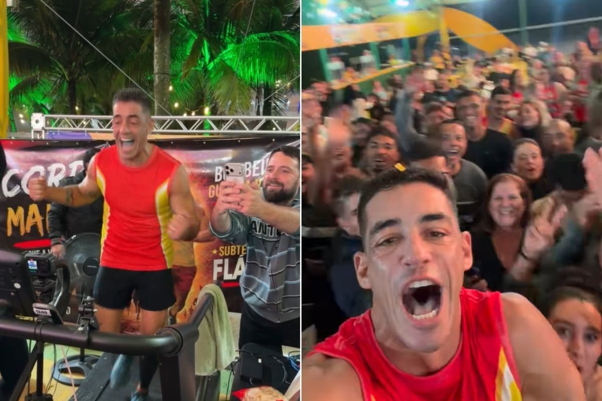 Guarda-vidas desafia limites e corre 201 km em 24 horas na esteira em Praia Grande