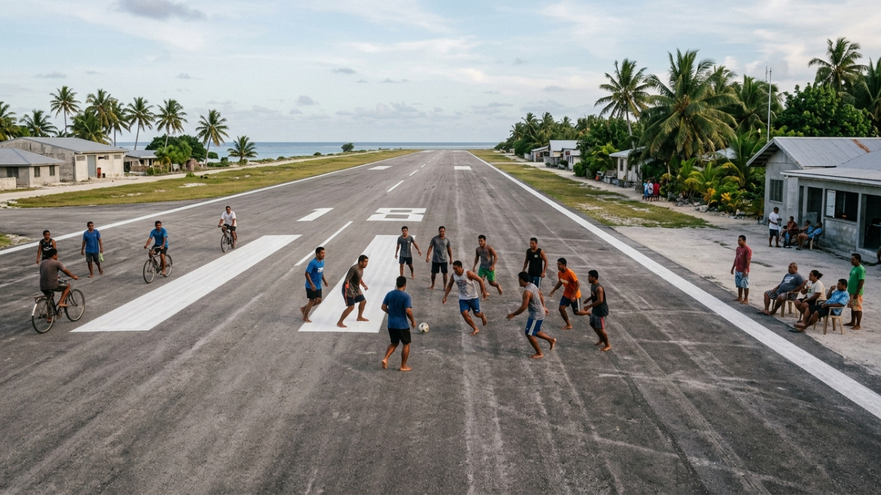 Funafuti: quando o aeroporto de Tuvalu vira praça e campo de futebol